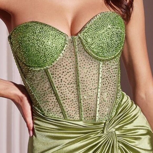 New Formal Sleeveless Strapless Sheath Gown With Sheer Embroidered Bodice CD2408 - Picture 6 of 11